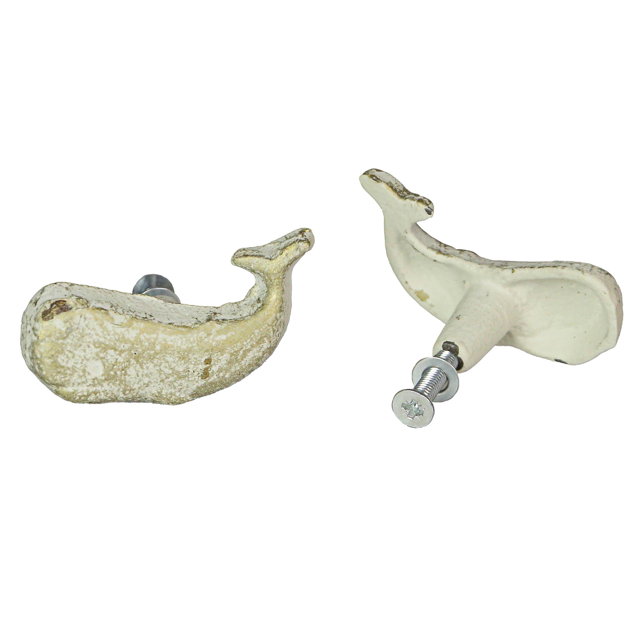 Alt View 6. Zeckos - White Cast Iron Whale Drawer Pull Decorative Nautical Cabinet Knobs Set of 6 - White.