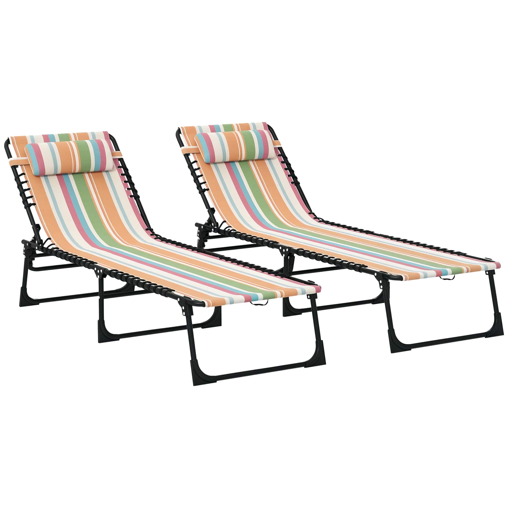 Outsunny - Folding Chaise Lounge Chair Set of 2, Patio Sun Tanning Chair, Outdoor Chaise Lounger with 4-Position Reclining Back - Rainbow Striped price history on PriceWatchPro