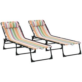 Outsunny - Folding Chaise Lounge Chair Set of 2, Patio Sun Tanning Chair, Outdoor Chaise Lounger with 4-Position Reclining Back - Rainbow Striped