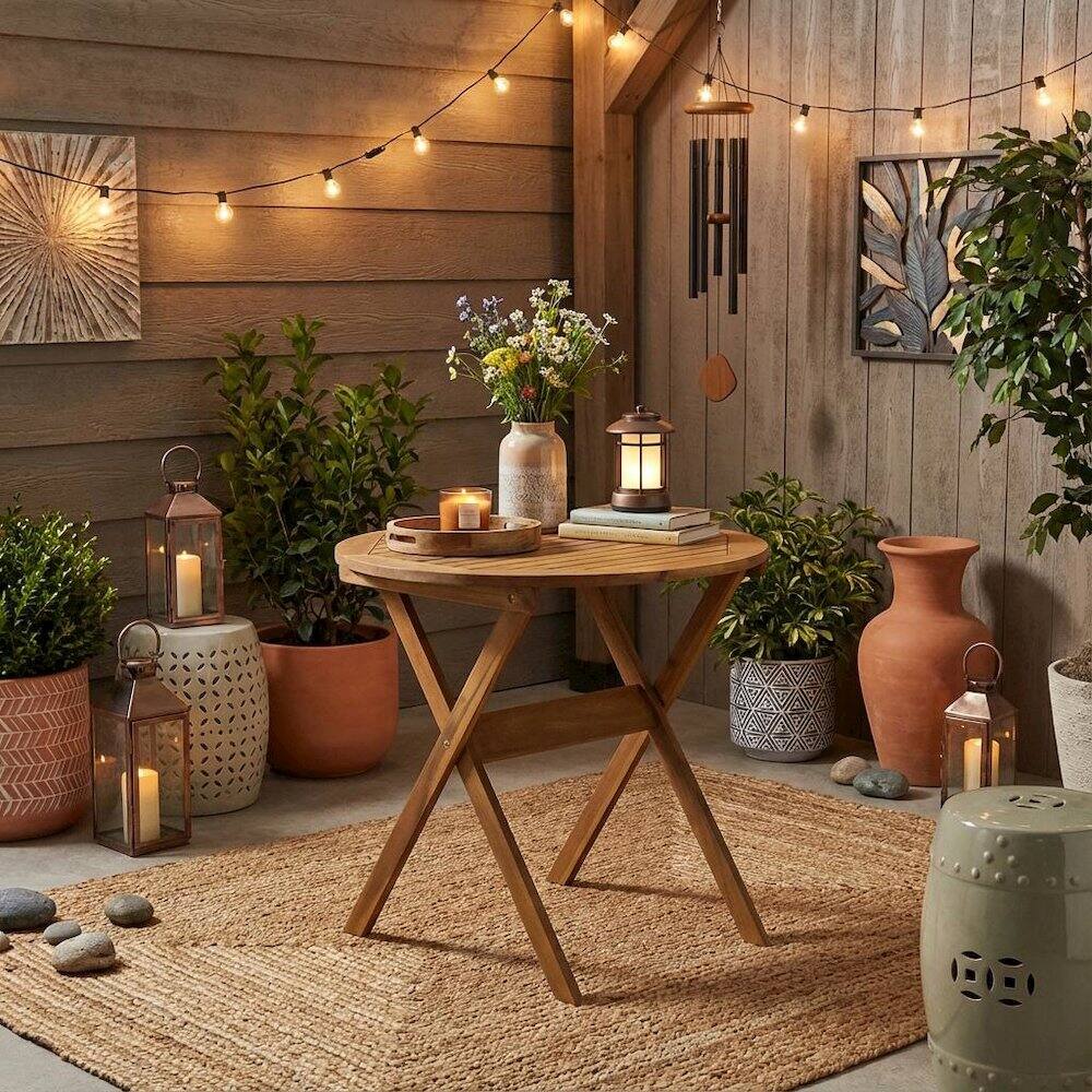 Alt View 2. Outdoor Escape - Oil Finish 3-Piece Outdoor Bistro Set with Round Acacia Coffee Table - Brown.