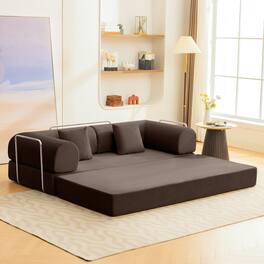 Brick Attic - 4-in-1 Folding Convertible Floor Sofa Bed, 78 Inch Oversized Modern Fabric Boneless Couch for Living Room Bedroom Lounge - Coffee Brown