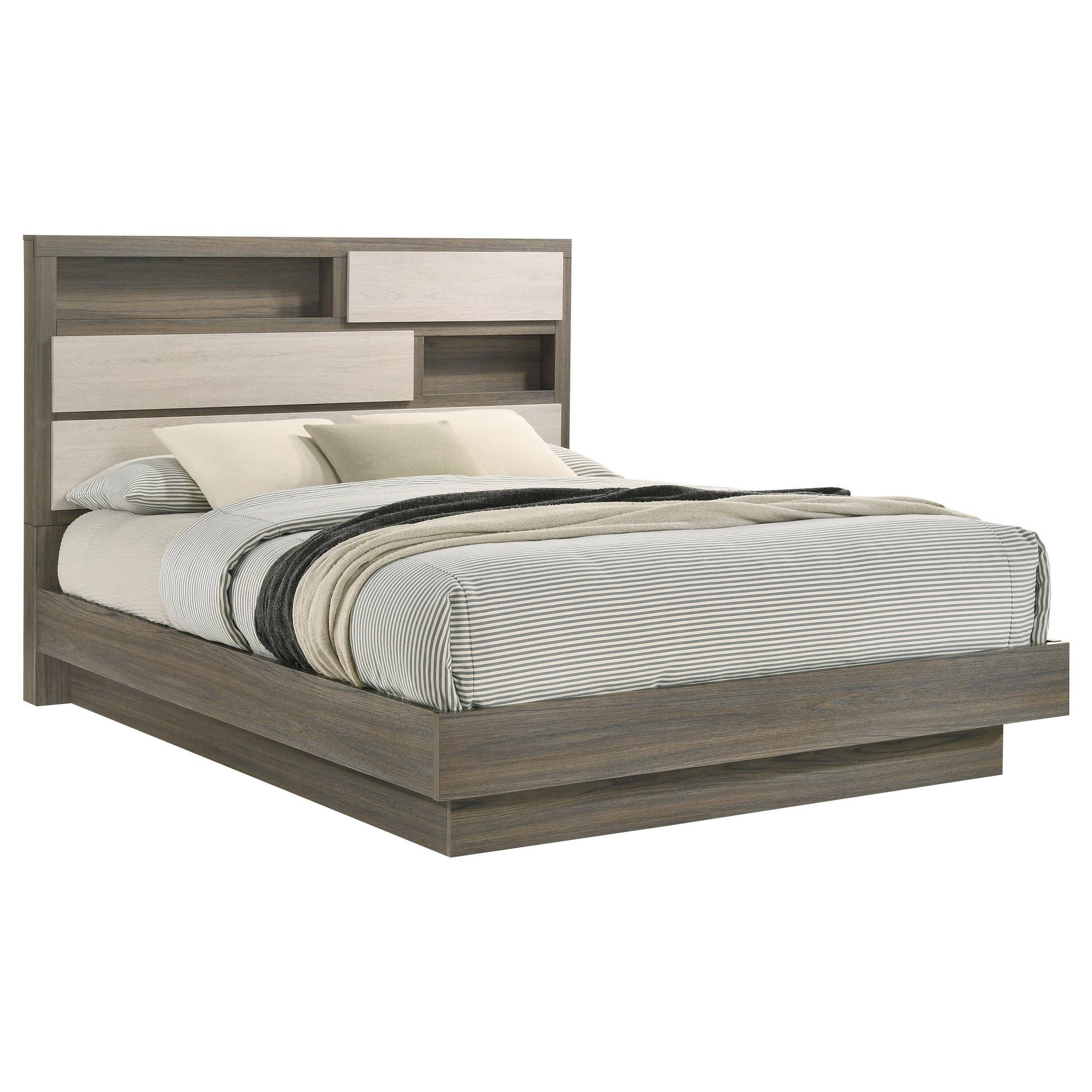Alt View 1. Manhattan Lane - Fene Queen Size Bed, Bookcase Headboard, Wood Gray, Hidden Storage - Gray.