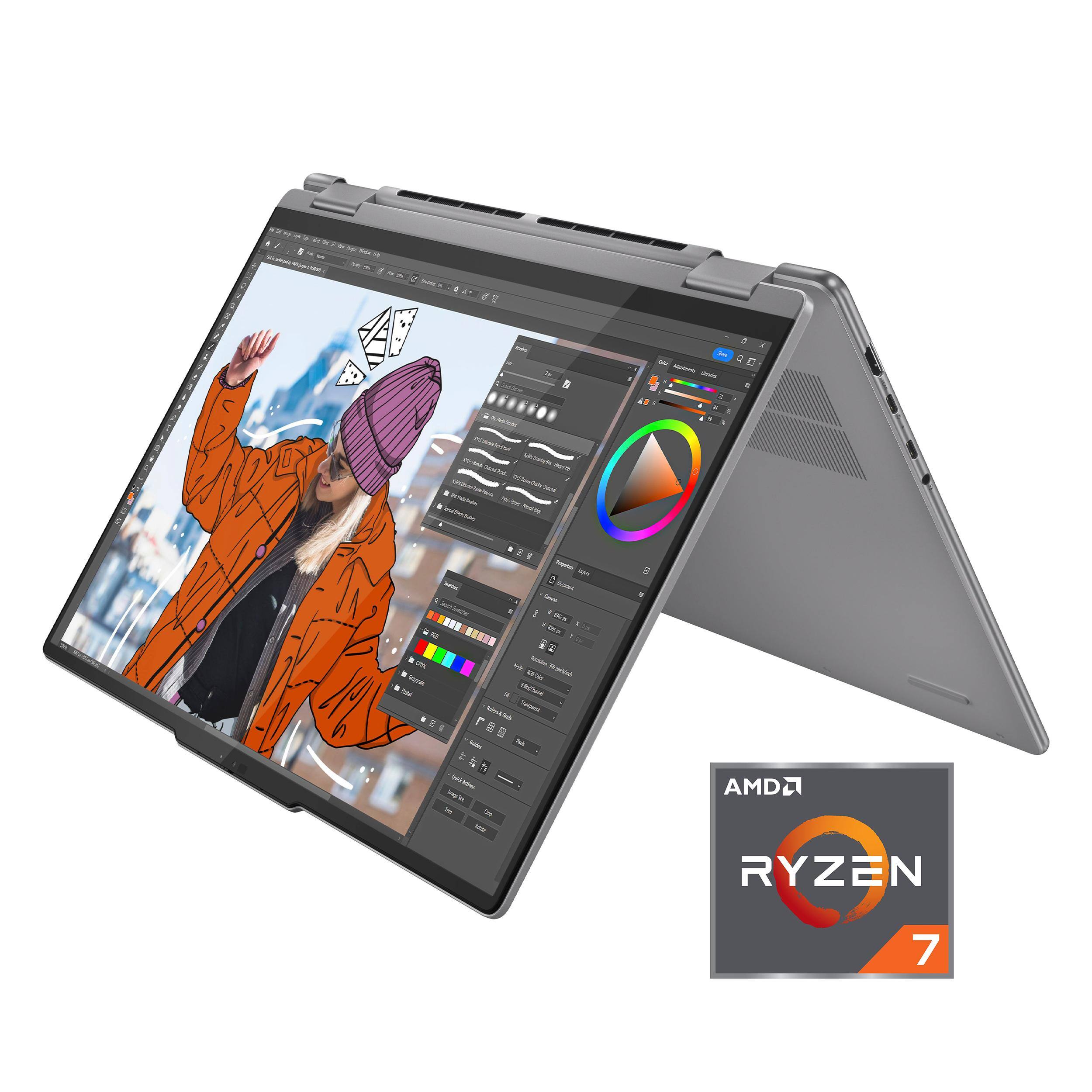 Lenovo - Yoga 7 16" 2K Touchscreen 2-in-1 Laptop,AMD Ryzen 7 8840HS,16GB RAM,512GB SSD,Backlit Keyboard,Win 11,Grey - Gray