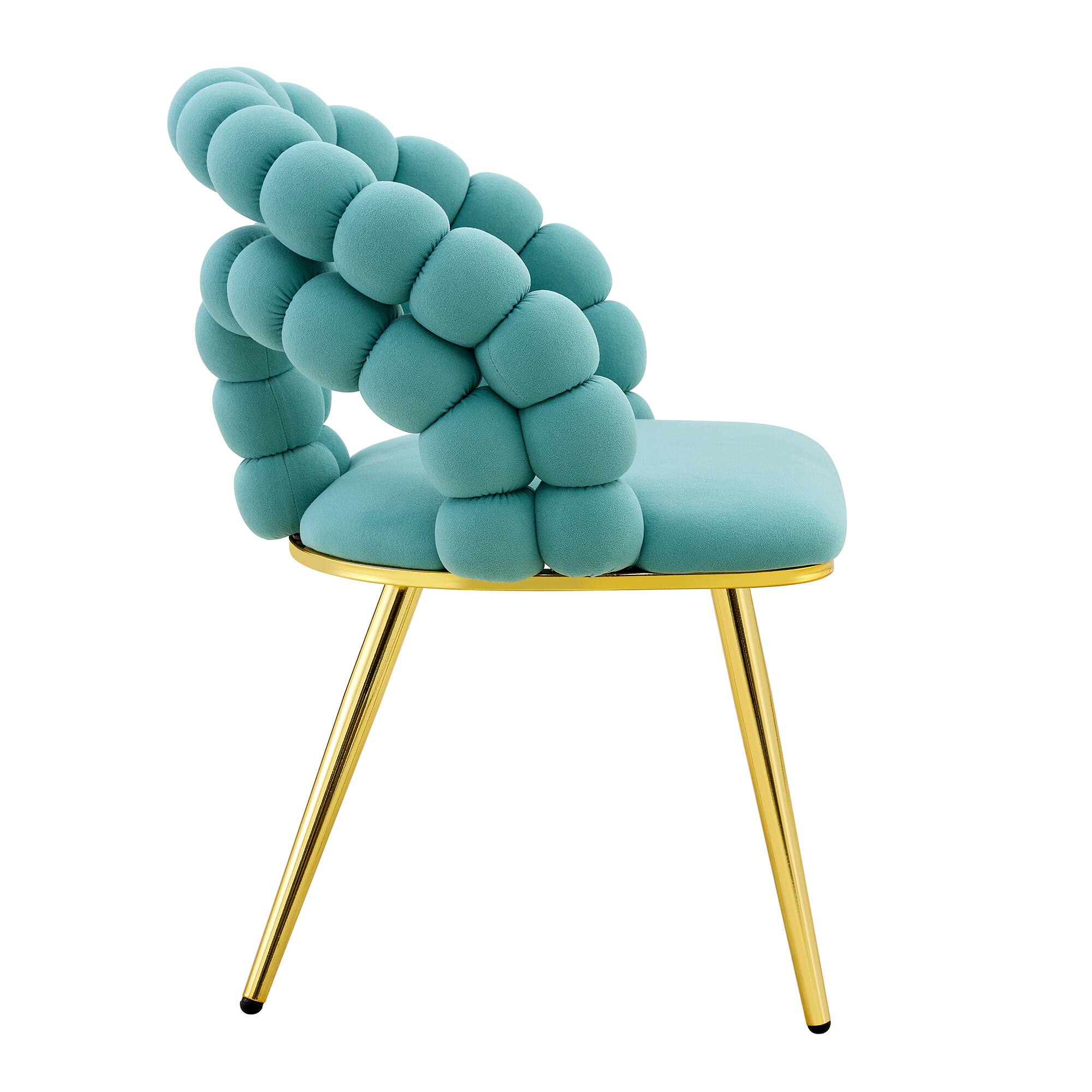 Alt View 9. Loheer - Loheer Teal Dining Chairs Set of 2 Bubble Back Velvet Accent Chairs, 1.92 ft x 1.58 ft x 2.67 ft - Gold,Teal.