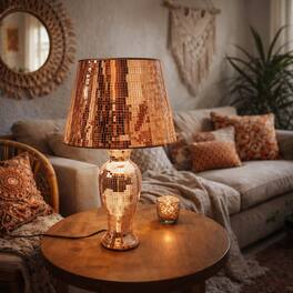 FC Design - 19"H Metallic Tile Shade w/ Copper & Rose Gold Mosaic Base Table Lamp