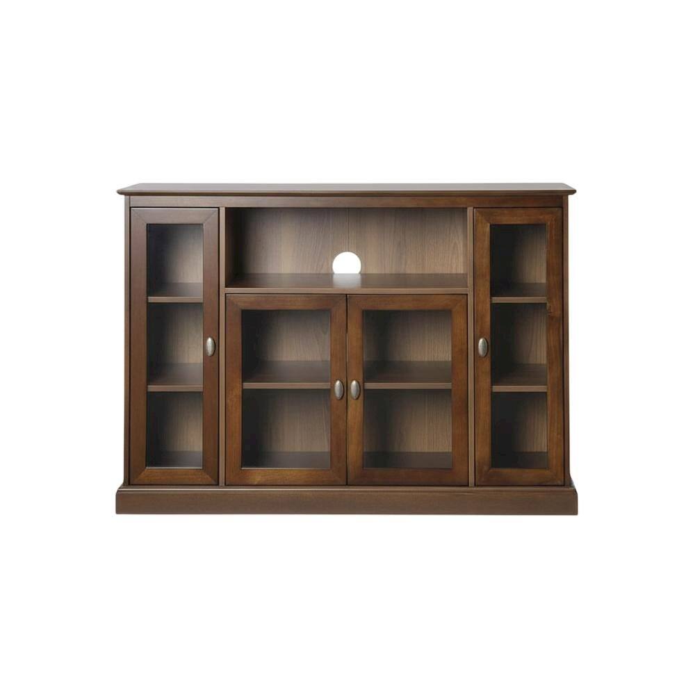 Alt View 3. FurniFact - Dark Walnut TV Stand with MDF and Tempered Glass Finish for 55-Inch TVs - Brown.