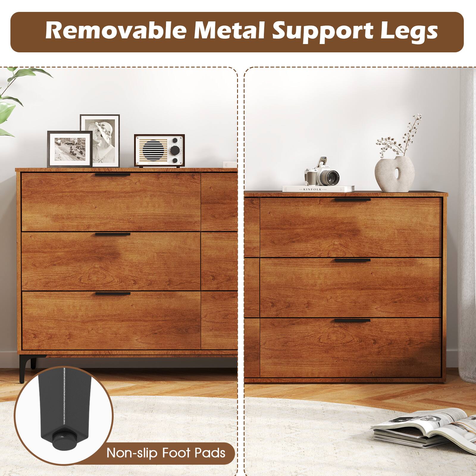 Removable Metal Support Legs  
Non-slip Foot Pads