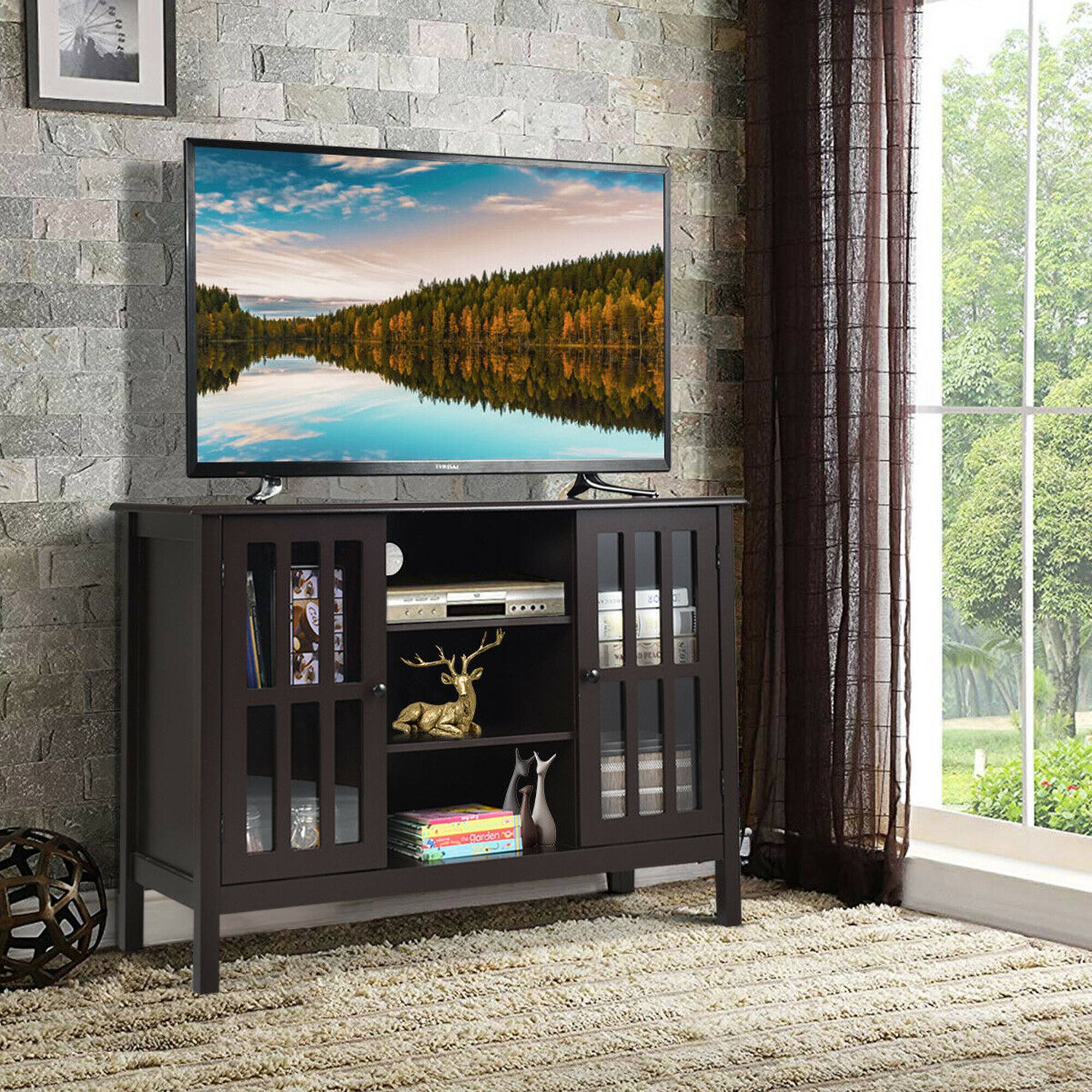 Alt View 2. Gymax - Gymax Wood TV Stand Entertainment Media Center Console for TV up to 50'' Brown - brown.