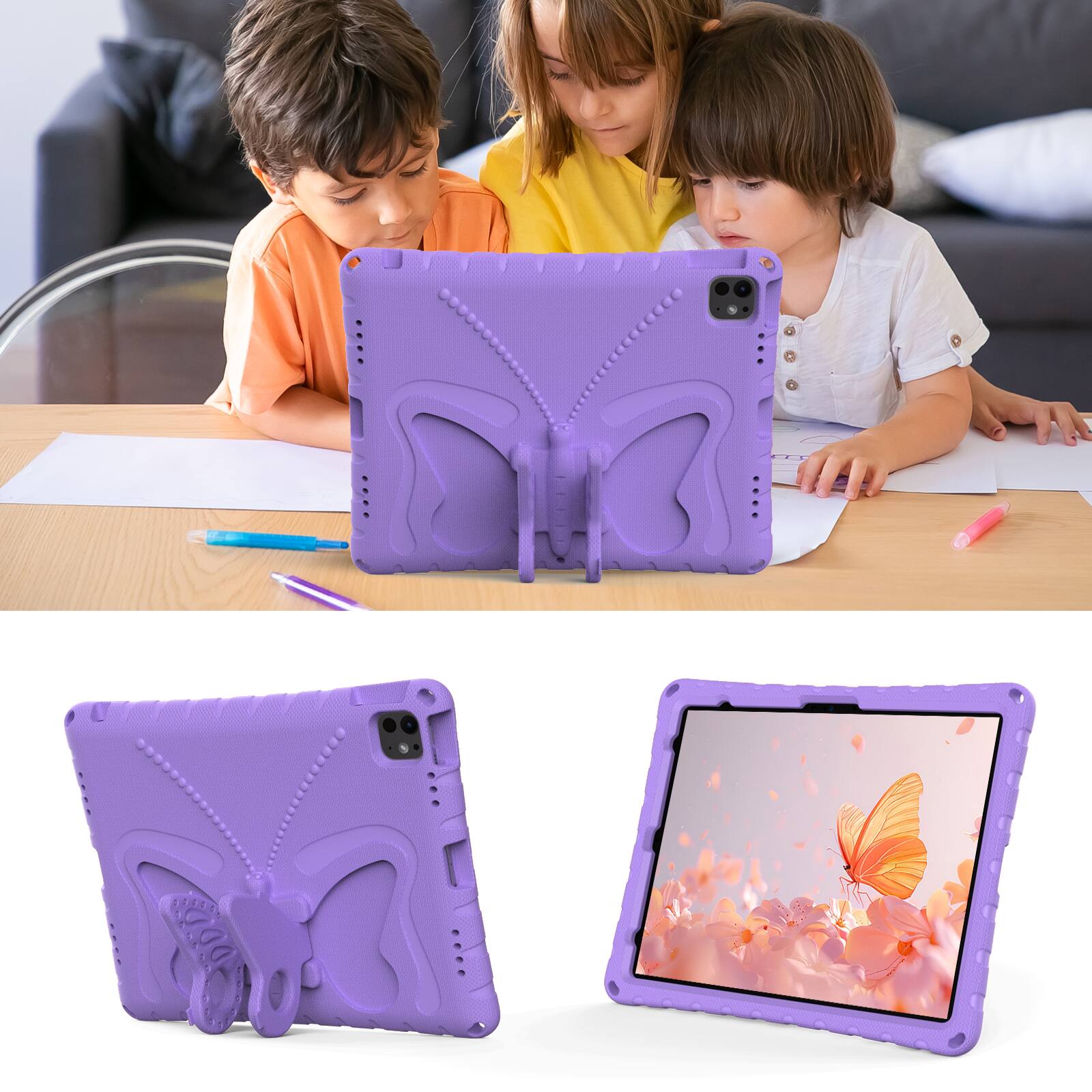 Alt View 2. Dteck - Kids Case for Apple iPad Air (M4) 13" 2026 and 12.9-inch iPad Pro 2018/2020/2021/2022,Shockproof EVA Stand Cover+Strap - Lightpurple.