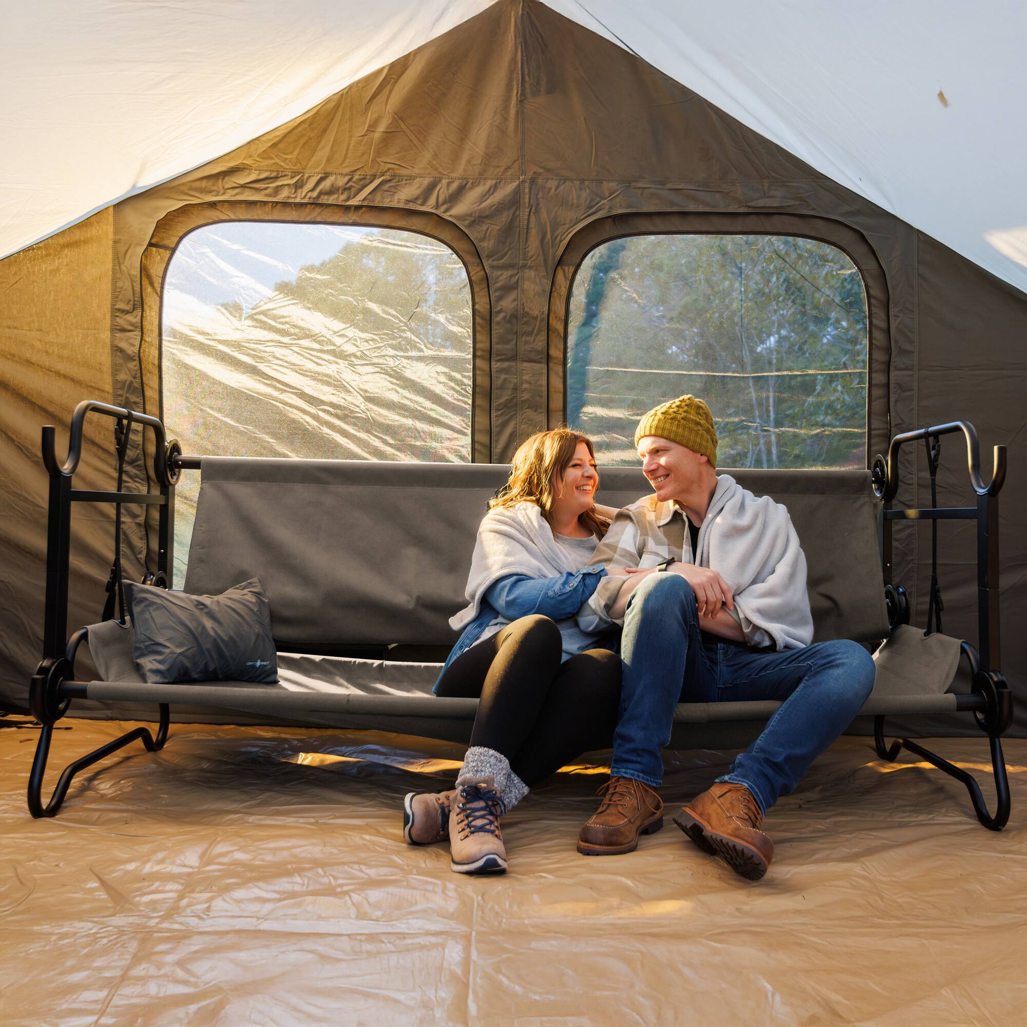 Alt View 8. Disc-O-Bed - Disc-O-Bed Large Outdoor Convertible 2 Person Portable Camping Bunk Cots, Tan - Tan.