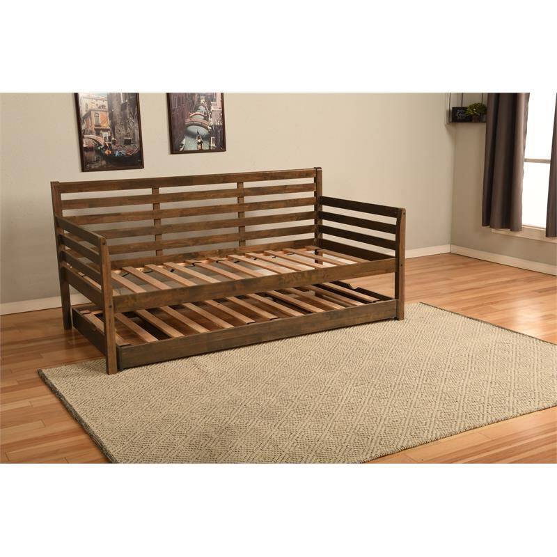 Back. Hivvago - Hivvago Solid Wood Daybed Frame with Twin Pop-Up Trundle Bed - Walnut.