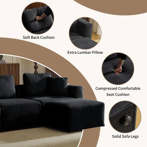 - Soft Back Cushion
- Extra Lumbar Pillow
- Compressed Comfortable Seat Cushion
- Solid Sofa Legs