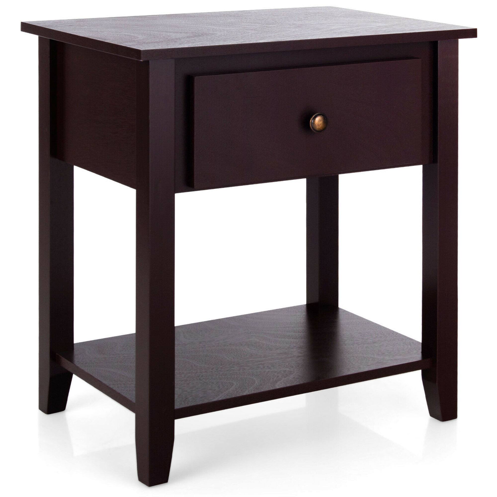 Alt View 4. Gymax - Gymax 2PCS Nightstand Sofa End Side Table W/ Storage Drawer Bottom Shelf Espresso - Espresso.