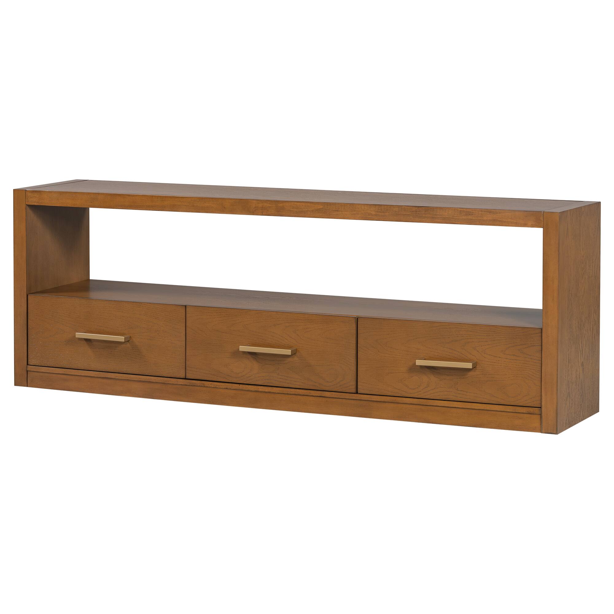 Alt View 6. APRILSOUL - Mirod Stylish TV Stand with Three Drawers Minimalist Metal Handles TV Console/Side Cabinet - Brown.
