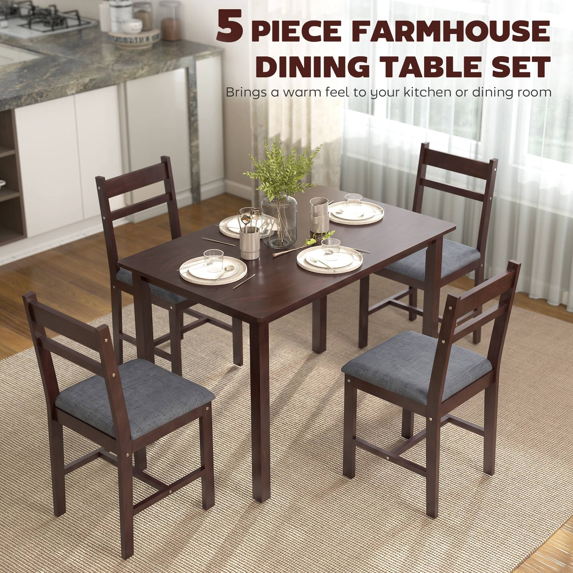 5 PIECE FARMHOUSE DINING TABLE SET  
Brings a warm feel to your kitchen or dining room