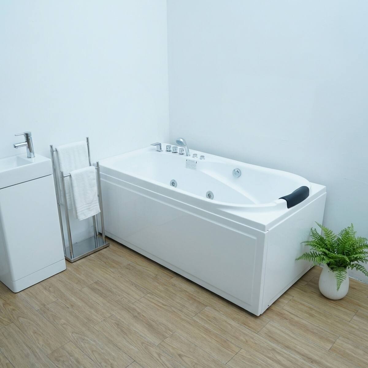 Alt View 2. Loheer - Loheer 67 Inch Acrylic Whirlpool Bathtub with 8 Jets Right Drain White Alcove Tub - White.