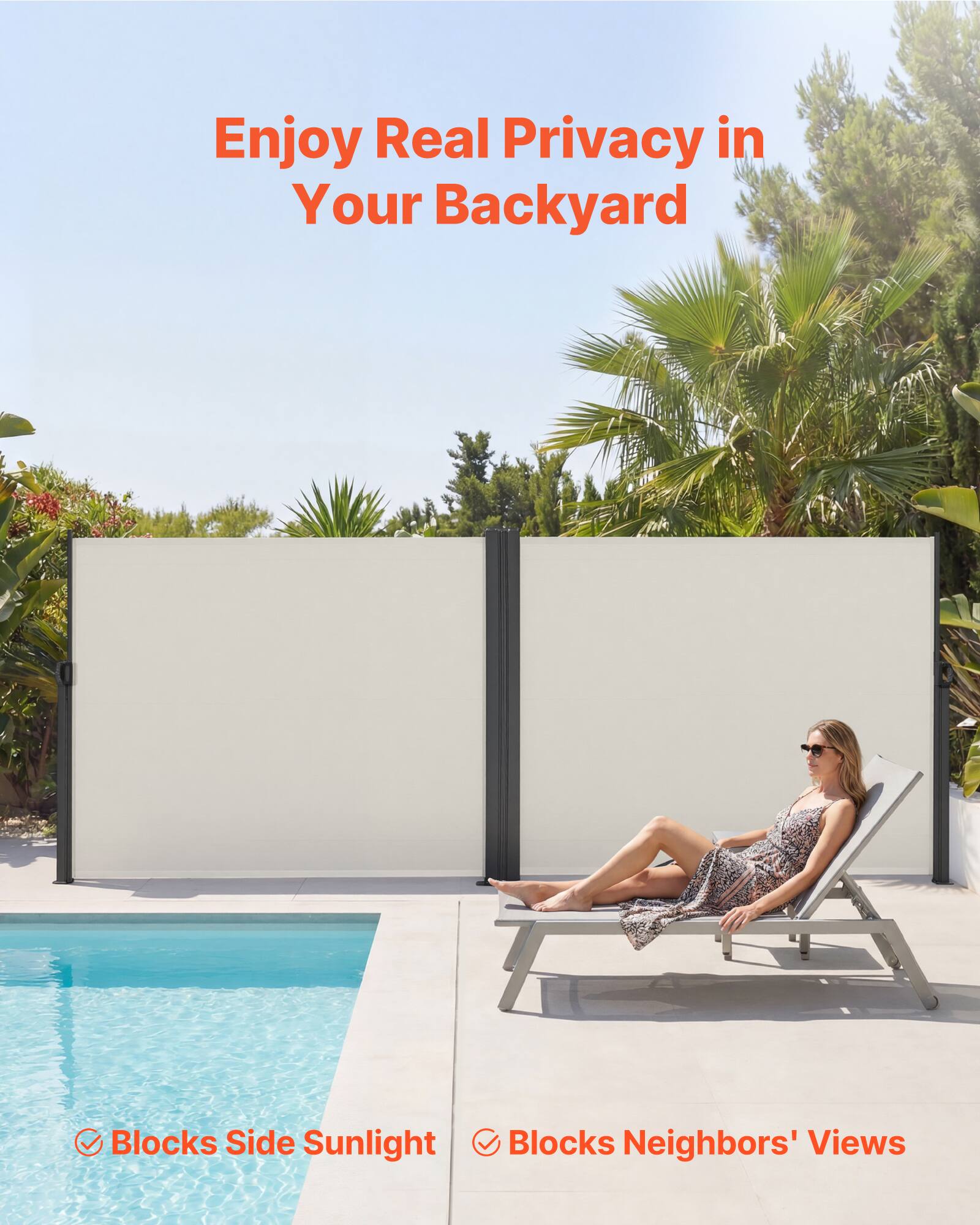Enjoy Real Privacy in Your Backyard

- Blocks Side Sunlight
- Blocks Neighbors' Views