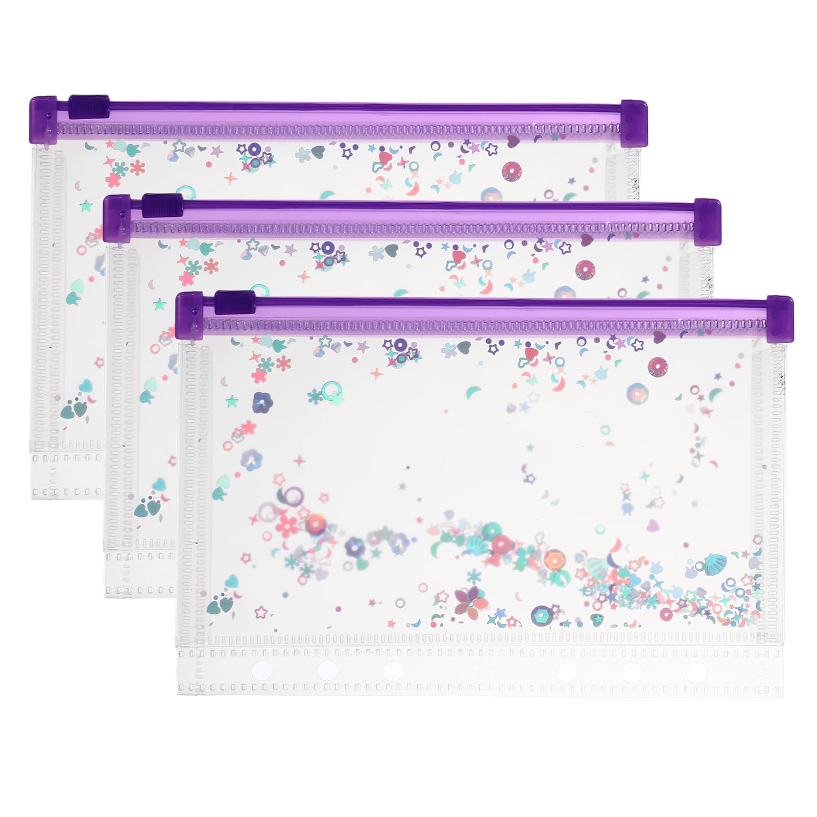 Unique Bargains - 3pcs A6 Plastic Binder Zipper Pockets 7x5 Inch Clear Envelope Folders Planner Waterproof with Sequin Decor - Purple price history on PriceWatchPro