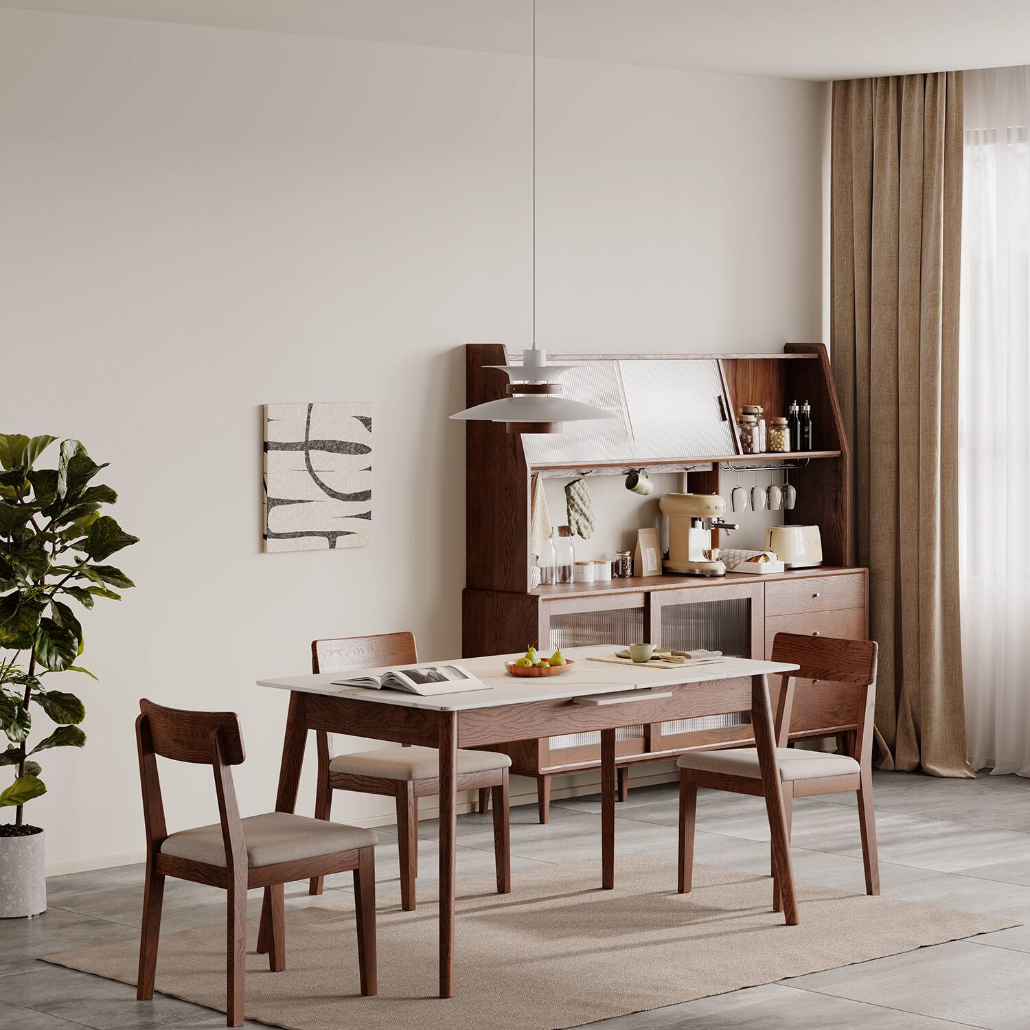 Angle. Tiramisubest - Walnut Solid Oak and White Slate Telescopic Dining Table for 6-8 People (Walnut Color) - White+Walnut.