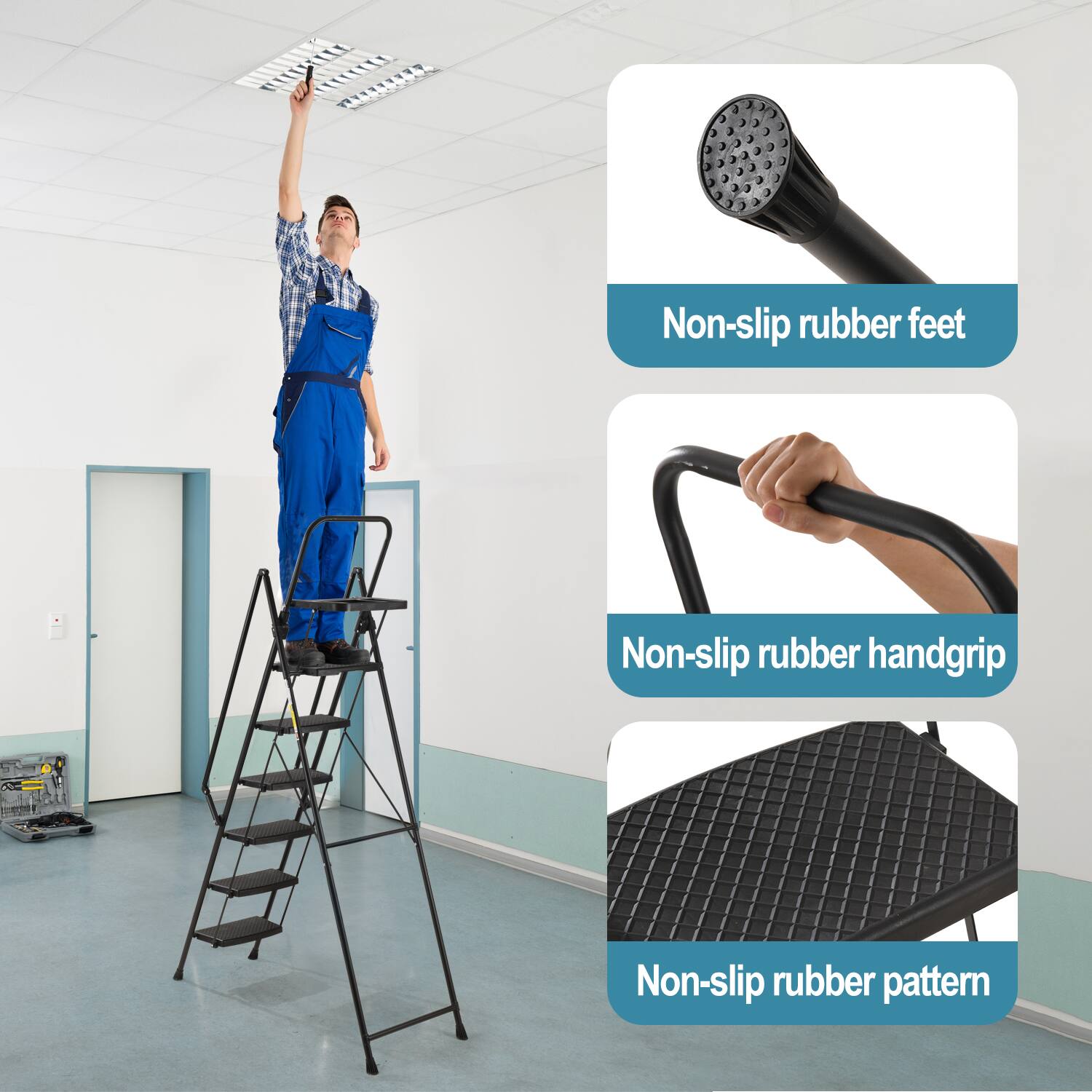 - Non-slip rubber feet
- Non-slip rubber handgrip
- Non-slip rubber pattern