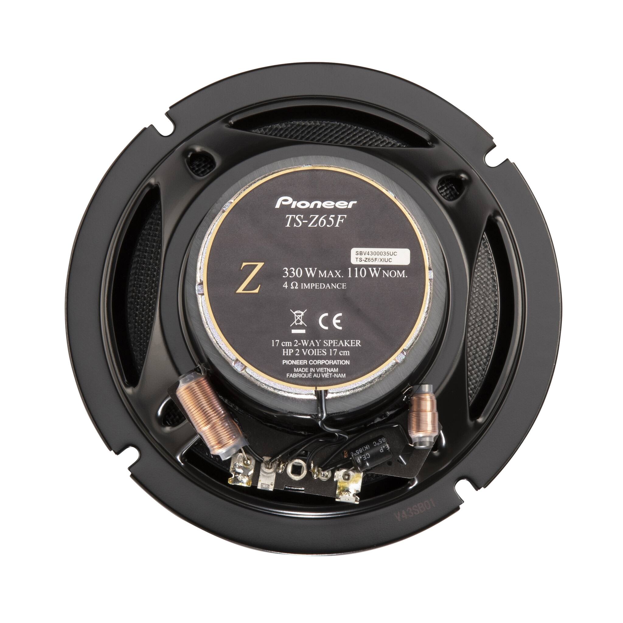 Pioneer TS-Z65F  
8V430003SLIC T9-265P00UC  
330 W MAX. 110 W NOM.  
4 Ω IMPEDANCE  
CE  
17 cm 2-WAY SPEAKER  
HP 2 VOIES 17 cm  
PIONEER CORPORATION  
MADE IN VIETNAM  
FABRIQUE AU VIET-NAM  
0 a 7910 d"  
V43SB01