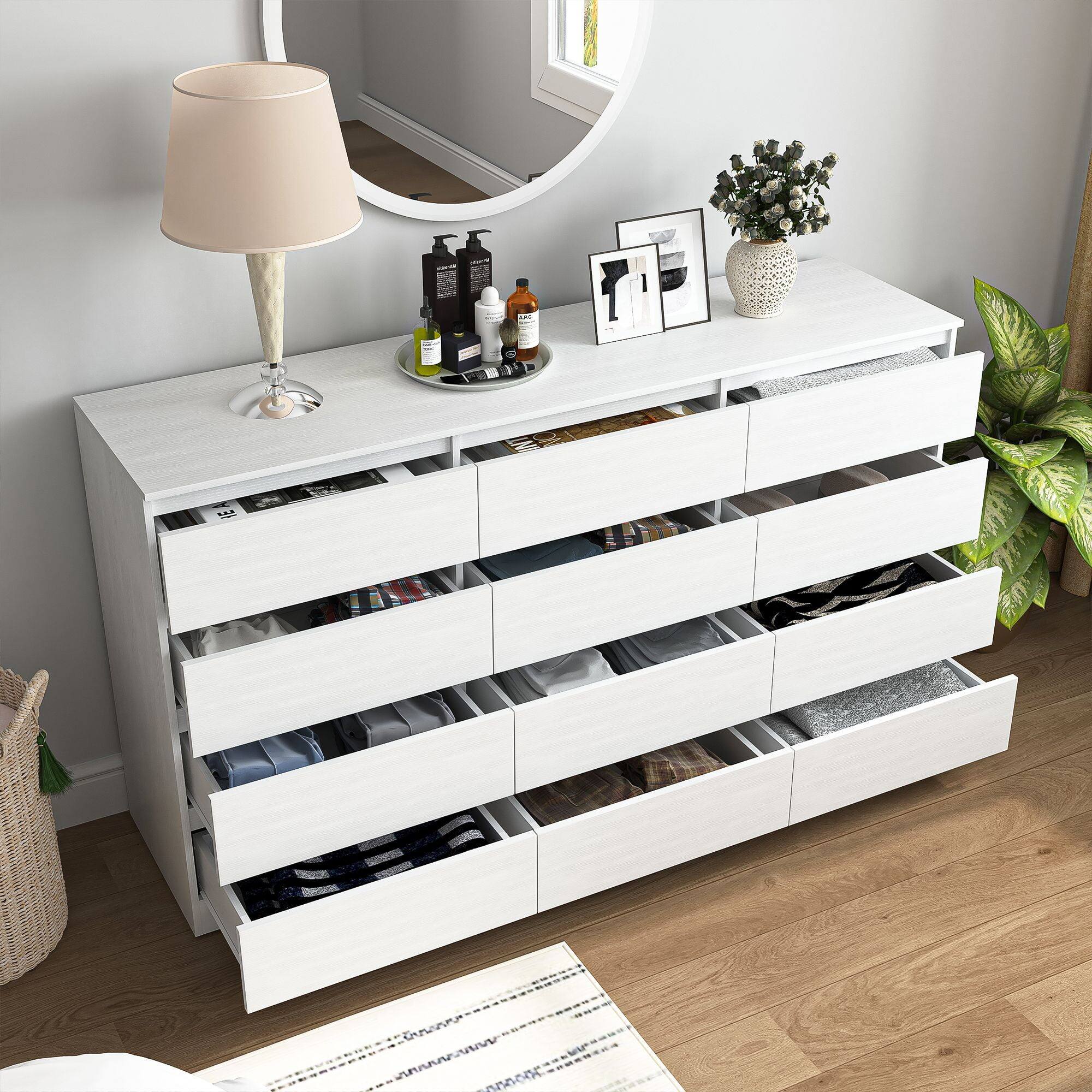 Alt View 6. Kadyn - Kadyn 12 Drawer Wide Dressers for Bedroom, Modern Chest of Drawer Organizer, White - White.