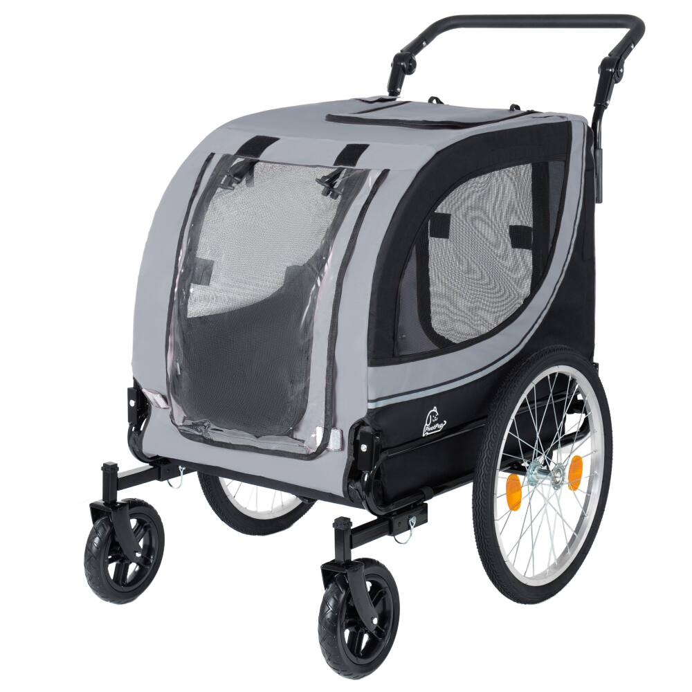 Alt View 1. JUJABU - 2-in-1 Foldable Pet Carrier Cart for Dogs up to 100lbs with Breathable Mesh and PVC Rain Cover, Gray.