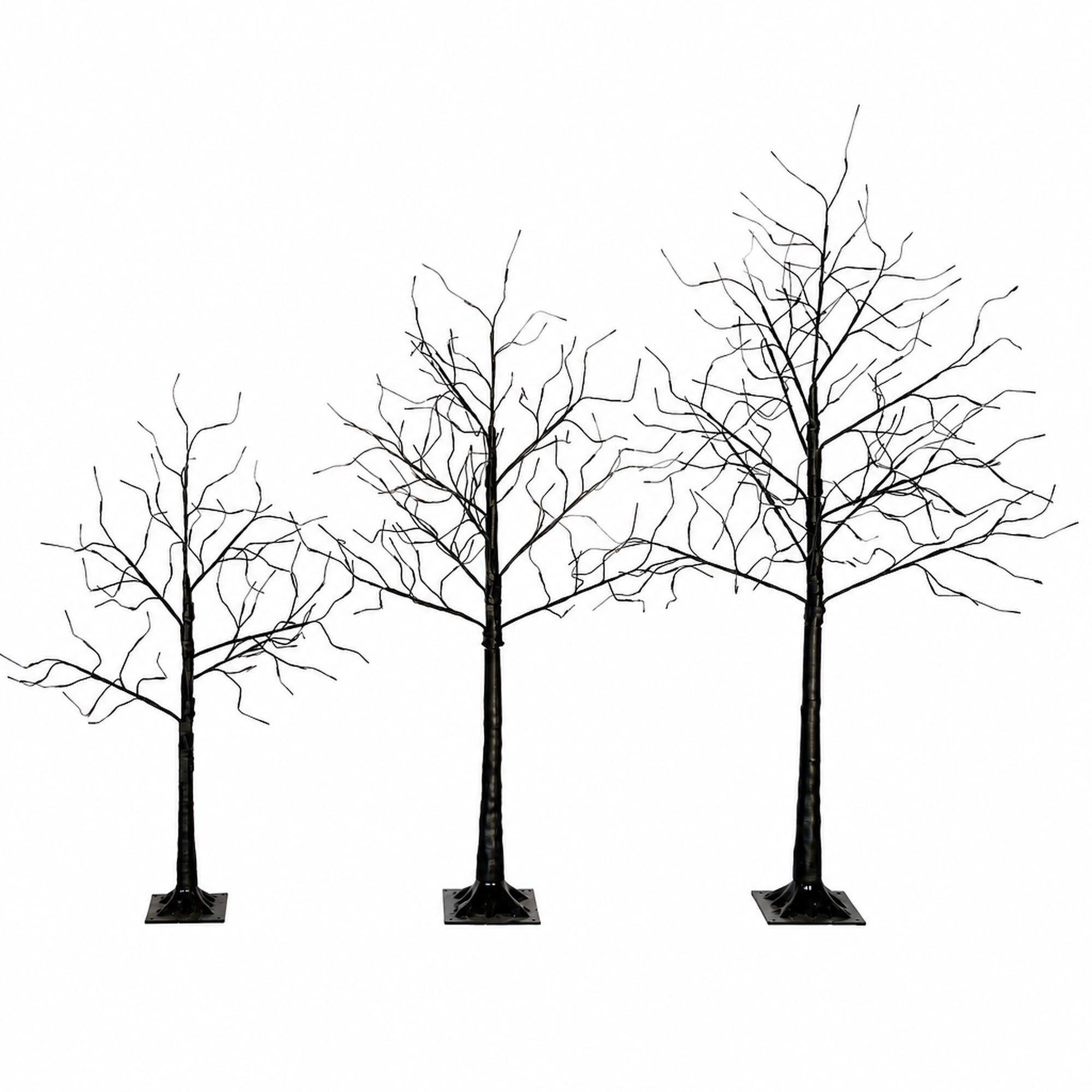 Front. RYHNUYNE - 3-Pack Black Christmas Tree Set, 4FT 5FT 6FT Sizes Purple LED Lights Lighted Xmas Holiday Decor - Black,Purple.