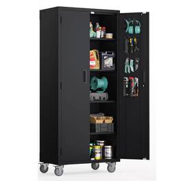 Winado - 72" Tall Garage Storage Cabinet, Metal Storage Cabinet with Pegboards & Wheels - Black