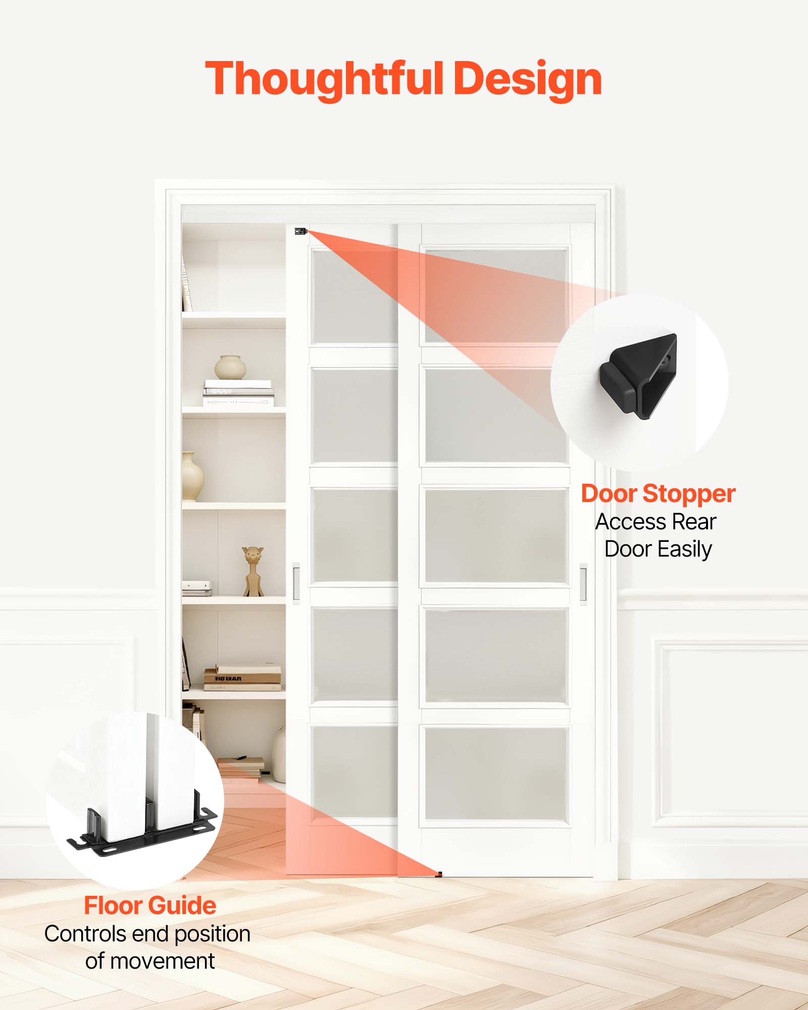Thoughtful Design

Door Stopper
Access Rear Door Easily

Floor Guide
Controls end position of movement