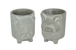 The Gerson Companies - Set of 2 Natural Barnyard Animal Design Concrete Planters Cow and Pig 8 Inches High - Gray