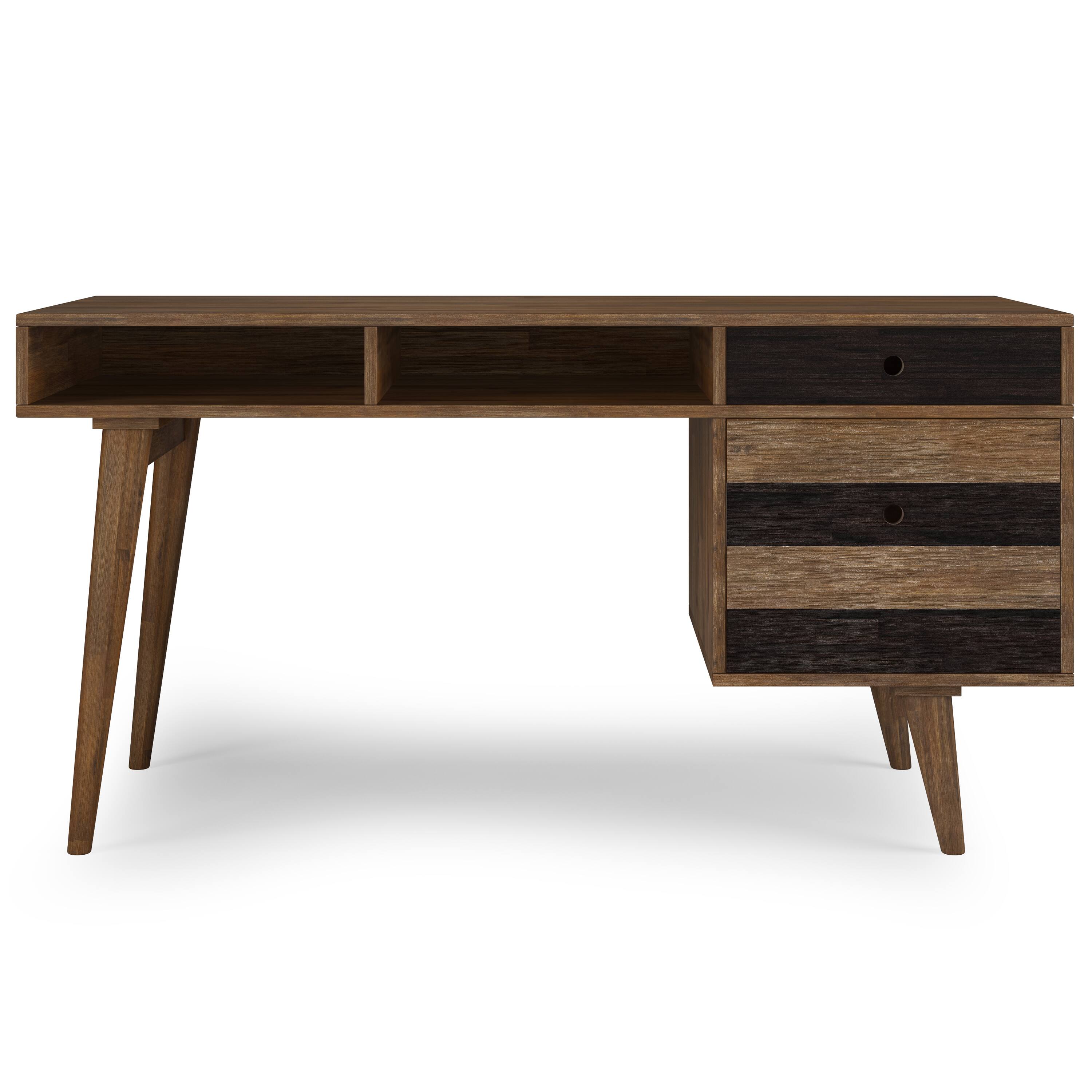 Left. Simpli Home - Clarkson SOLID ACACIA WOOD Contemporary 60 inch Wide Desk with side drawers in Rustic Natural Aged Brown - Rustic Natural Aged Brown.