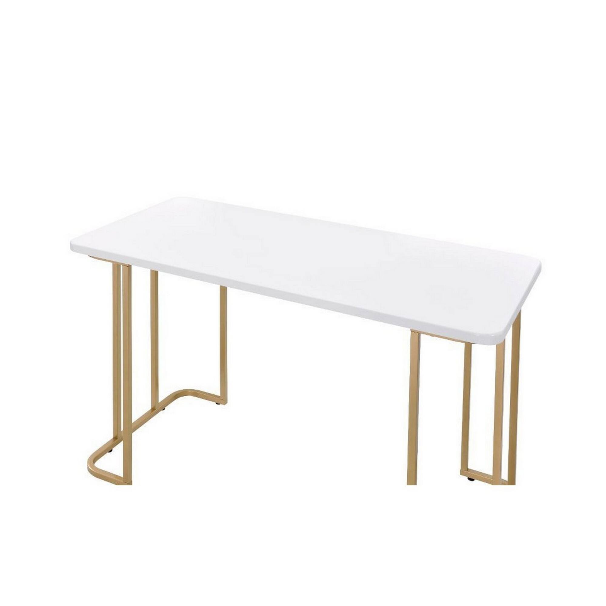 Back. Manhattan Lane - Writing Desk with Metal Curved Sled Base and Floor Protectors, White - White.