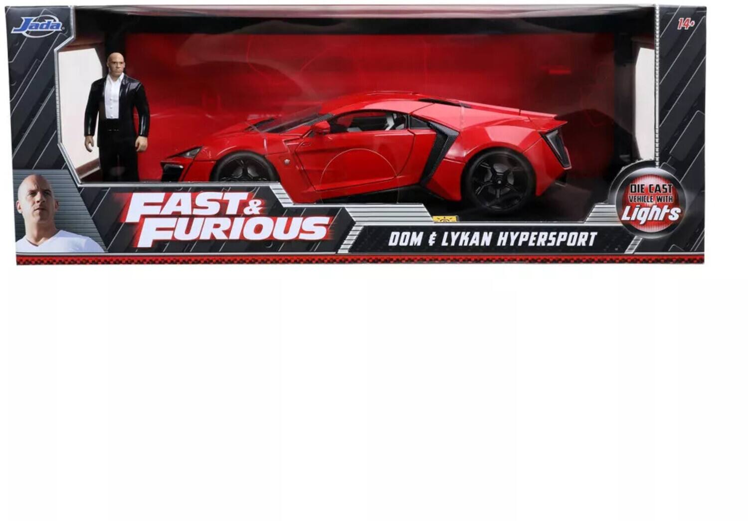 Jada 14 DIE CAST VEHICLE WITH FAST & FURIOUS DOM & LYKAN HYPERSPORT Lights