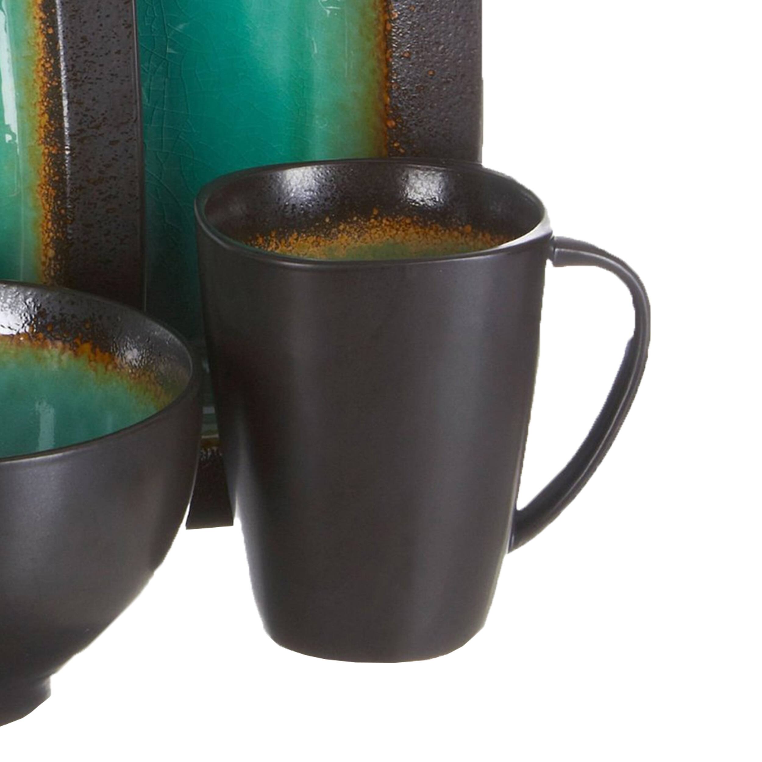 Alt View 2. Gibson - Gibson Ocean Paradise 16 Piece Square Stoneware Dinnerware Set in Jade - Green.