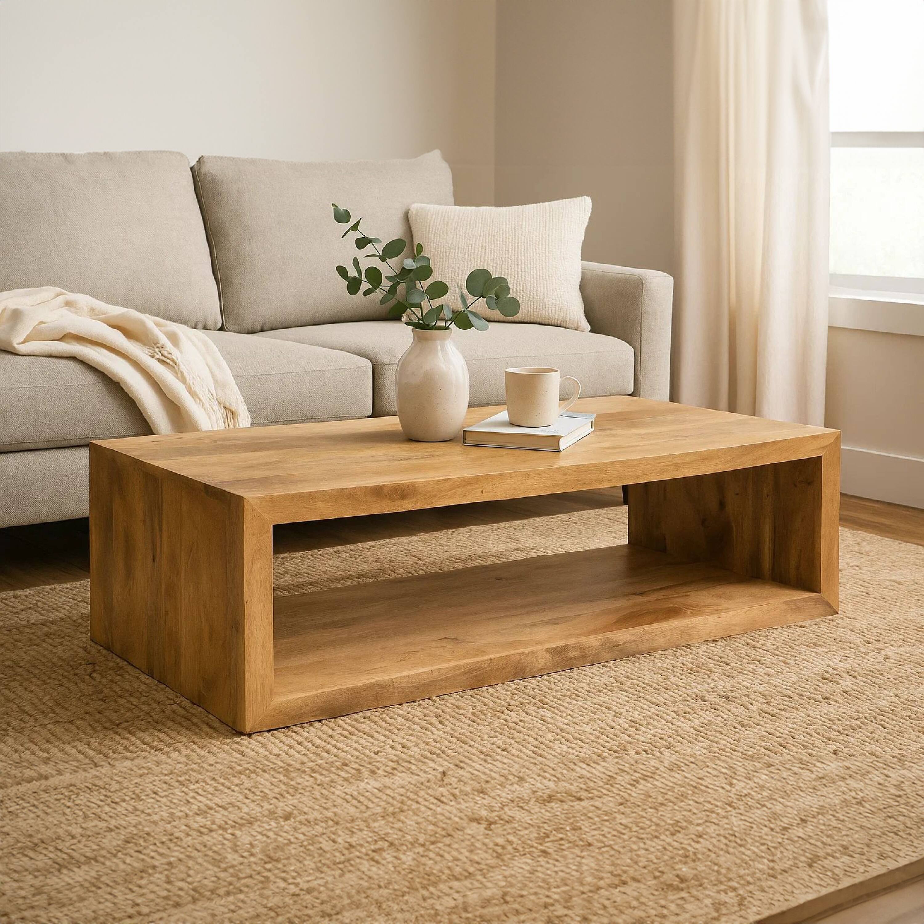 Alt View 4. Manhattan Lane - Keli 58 Inch Mango Wood Coffee Table, Open Cube, 1 Shelf - Brown.