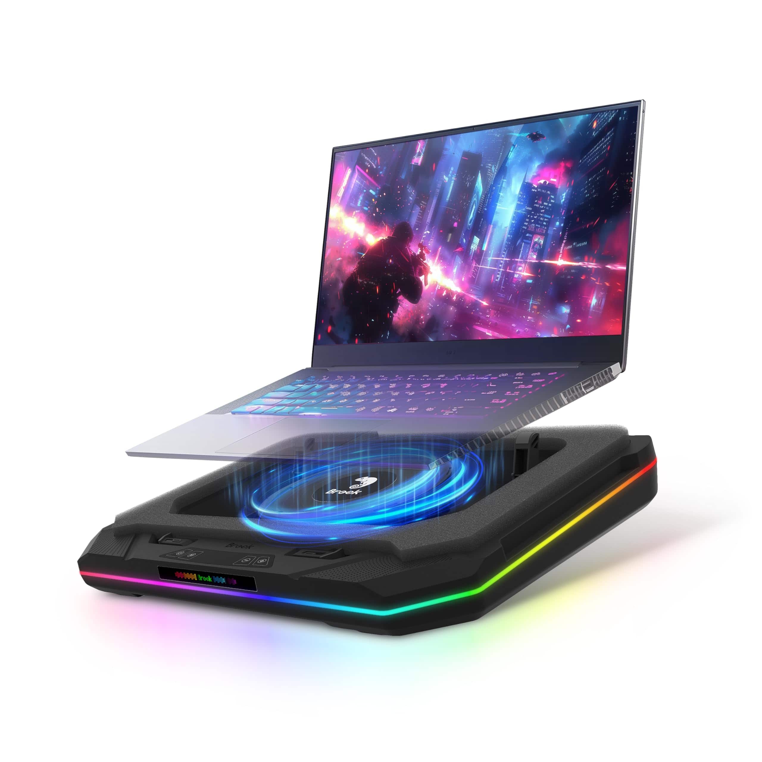 HongFei - Saviortop Gaming Laptop Cooling Pad – High-Speed 3500 RPM Cooler with Turbo Fan, RGB Stand for 10-19 Inch Laptops - Black