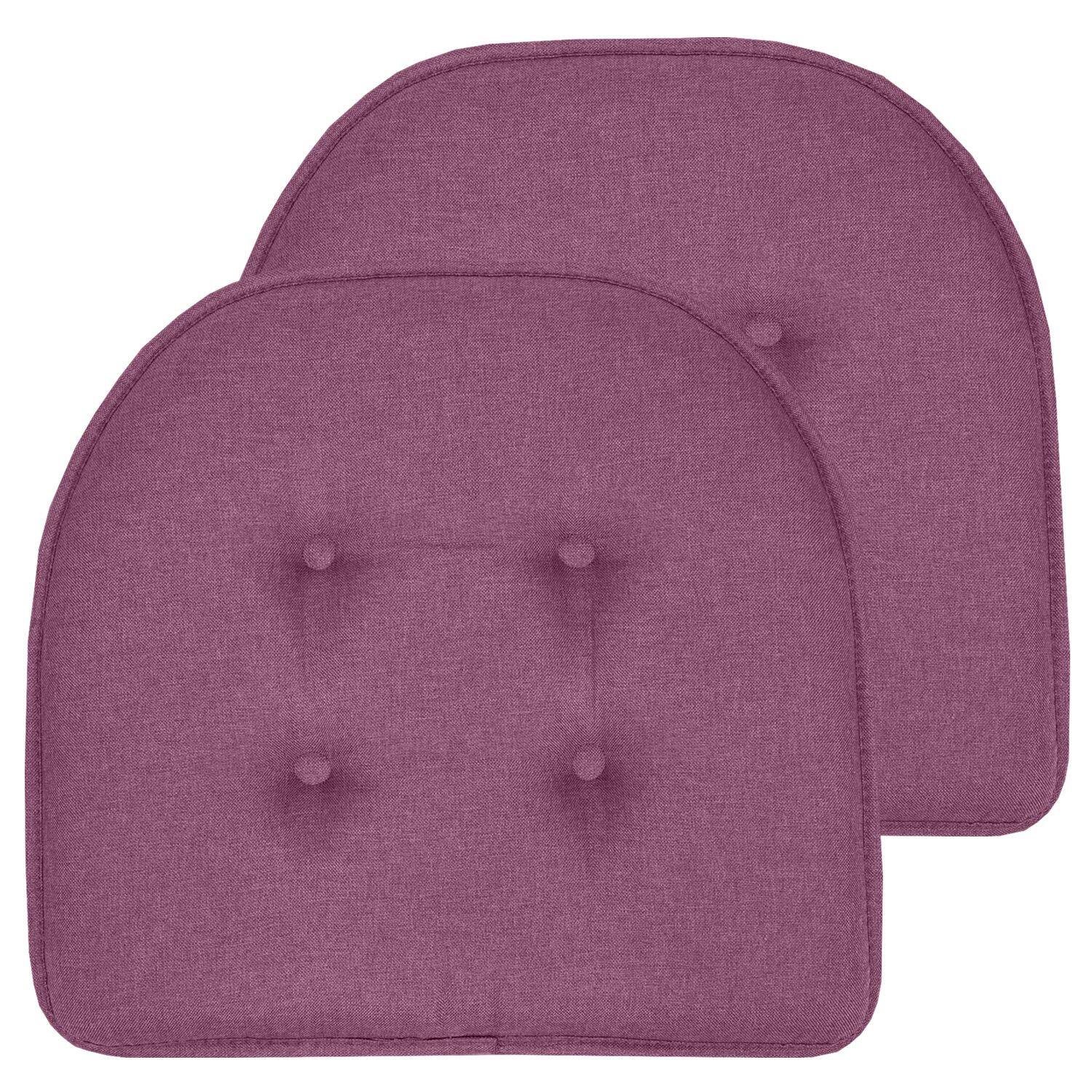 Sweet Home Collection - Solid Color U Shaped Memory Foam 17" x 16" Chair Cushions, 2-Pack - Purple