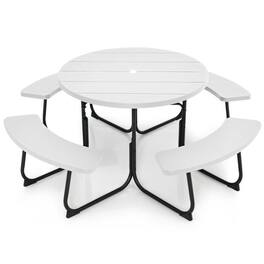SlickBlue - All-Weather Outdoor Table – 8-Seater Picnic Table with Umbrella Hole - White