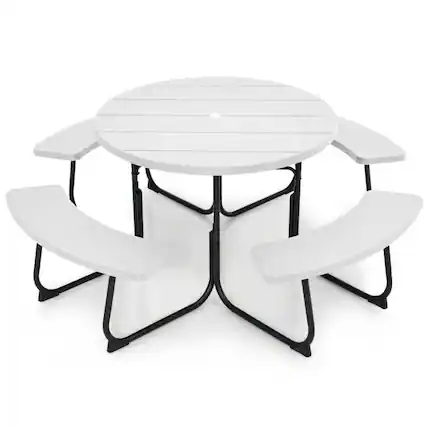 Front. SlickBlue - All-Weather Outdoor Table – 8-Seater Picnic Table with Umbrella Hole - White.
