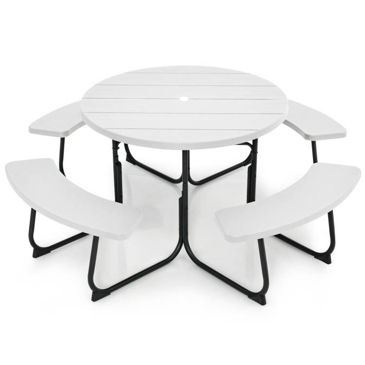 Front. SlickBlue - All-Weather Outdoor Table – 8-Seater Picnic Table with Umbrella Hole - White.