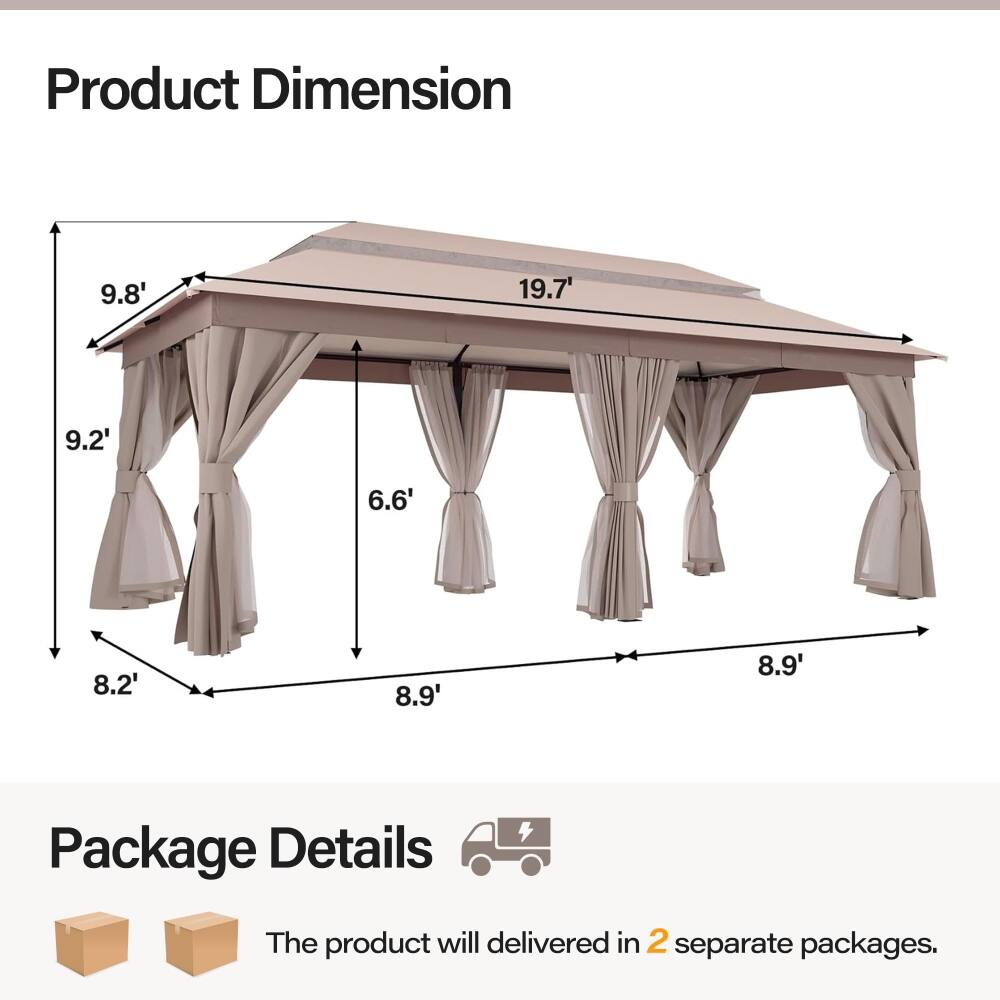 Product Dimension
9.8'
19.7'
9.2'
6.6'
8.2'
8.9'
8.9'

Package Details
The product will be delivered in 2 separate packages.