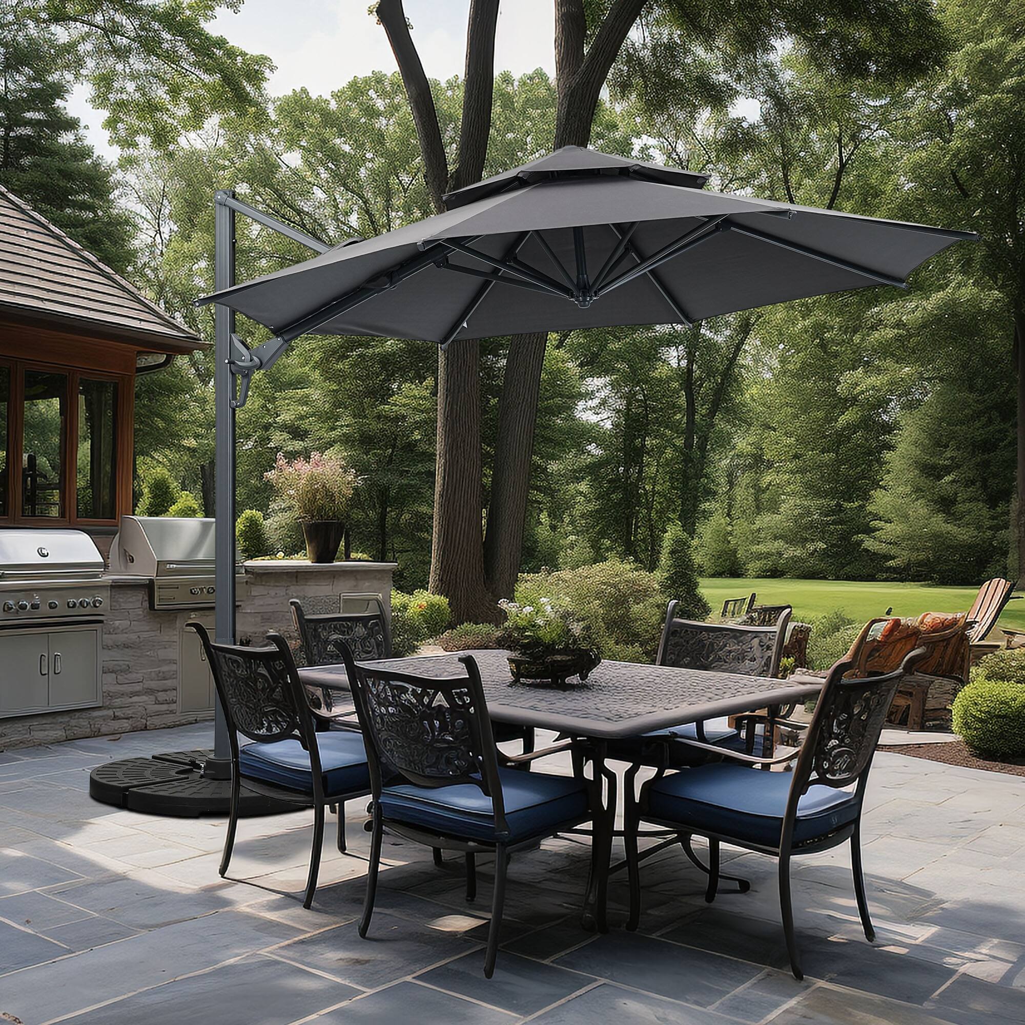 Ainfox - 10ft Cantilever Patio Umbrella with led lights - Gray