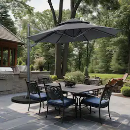 Ainfox - 10ft Cantilever Patio Umbrella with led lights - Gray