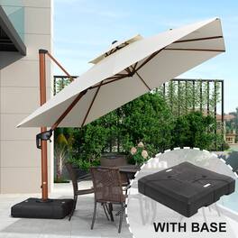PURPLE LEAF - 10 ft. Patio Square Outdoor Large Cantilever Umbrella Windproof Offset Heavy Duty Sun Umbrella with Base for Garden - Cream