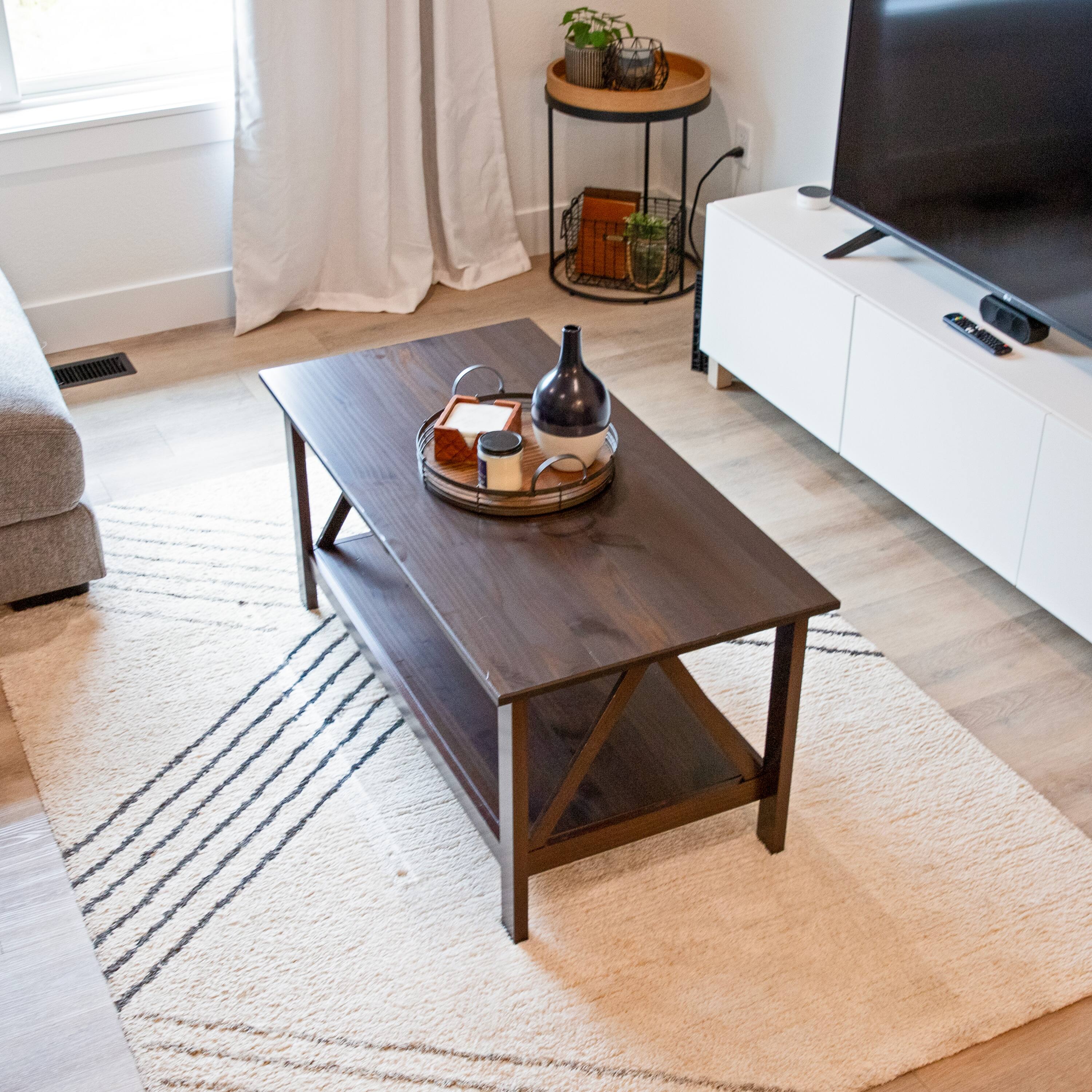 Alt View 4. Sunnydaze - Solid Pine Coffee Table with Shelf - 43.5 in - Dark Brown.