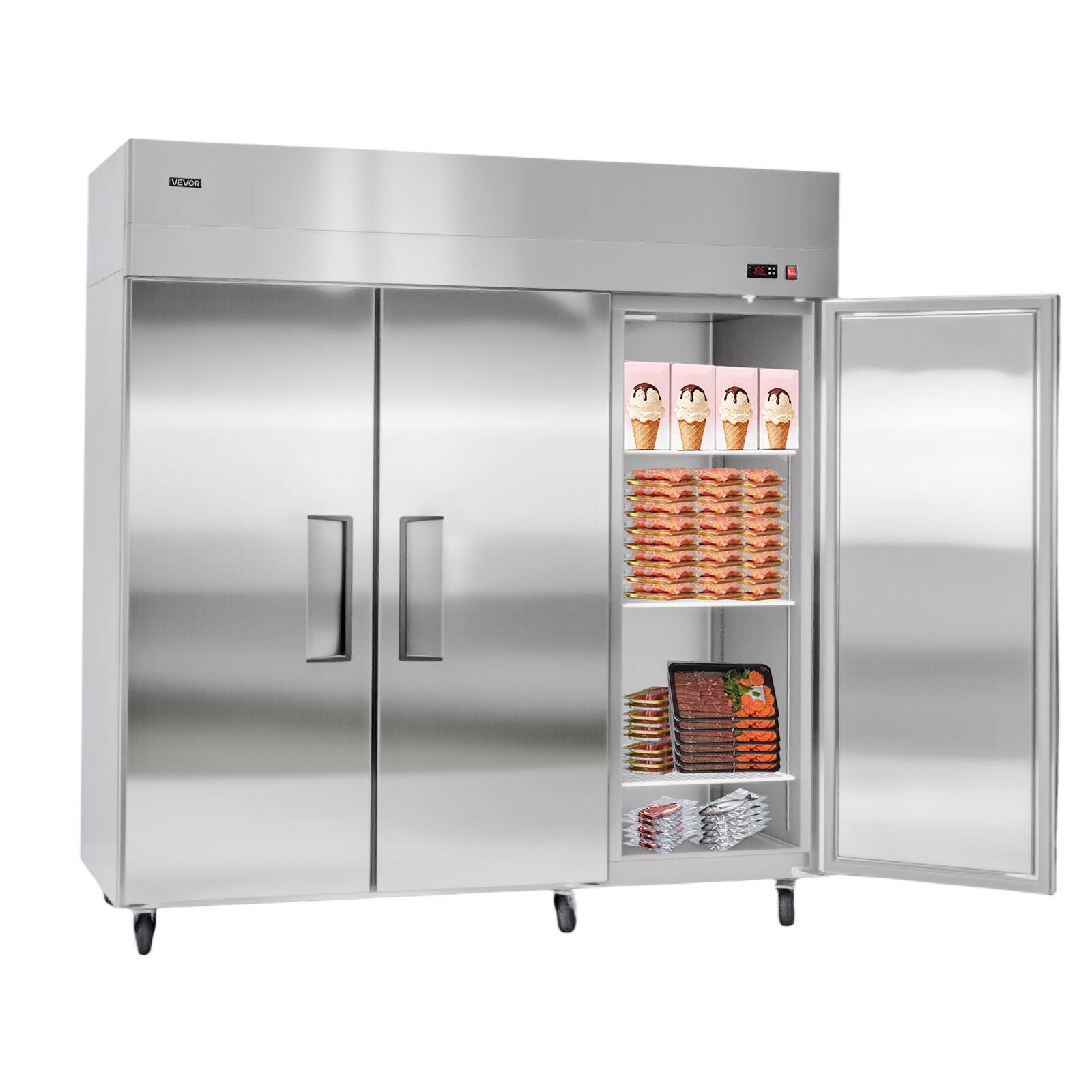 Alt View 5. VEVOR - Commercial Reach-In Freezer 72" W, 52 Cu.Ft Stainless Steel Upright Freezer with Three Doors, Auto-Defrost - Stainless steel color.