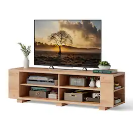 Costway - 59'' Wood TV Stand Console Storage Entertainment Media Center with Shelf - Natural