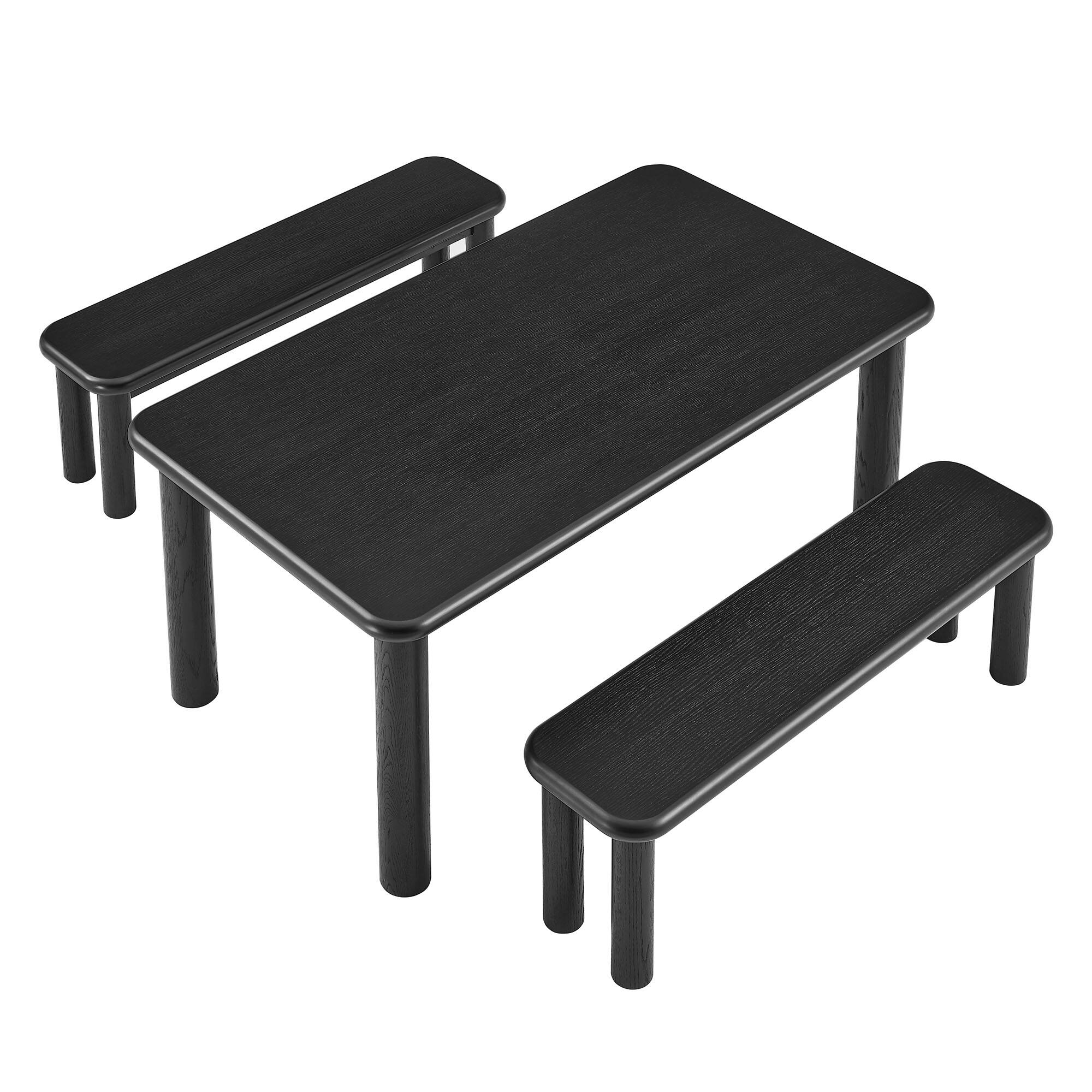 Alt View 1. Modway - Alvia 3-Piece Wood Dining Table and Benches Set by Modway - Black.