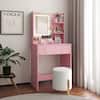 Front. Furologee - Vanity Desk with Mirror and Lights Makeup Vanity with Drawers - Pink.